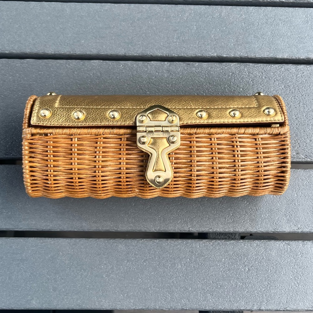 Michael Kors Clutch; Rattan/Whicker body; 4x9.5in